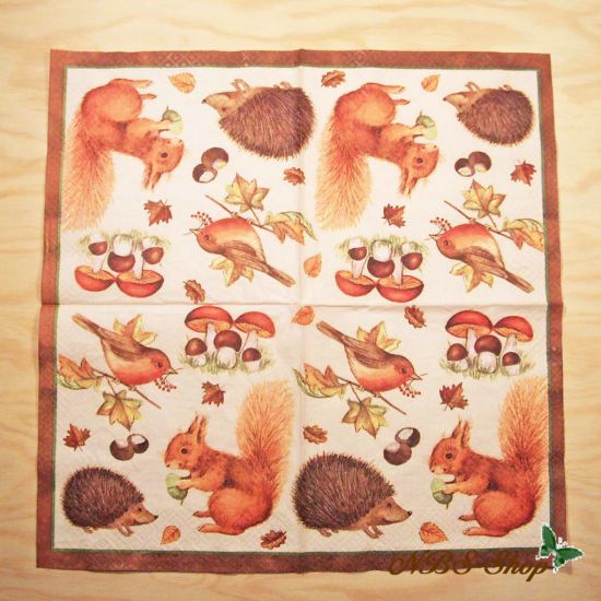 Motivserviette - Herbst-Tiere