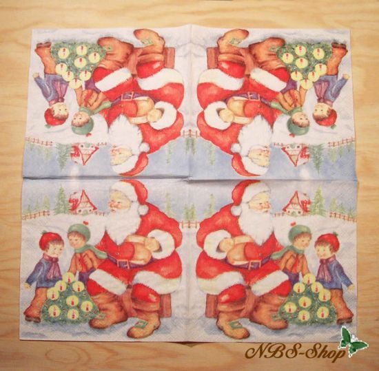 Motivserviette - Weihnachtsmann mit Kindern