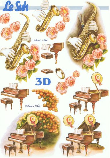 3D Bogen Saxophon und Klavier