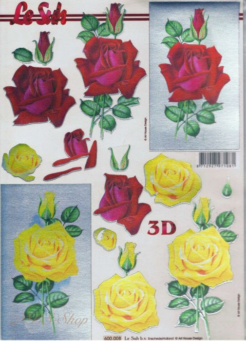 3D Stanz-Bogen Rosen rot & gelb / metalic