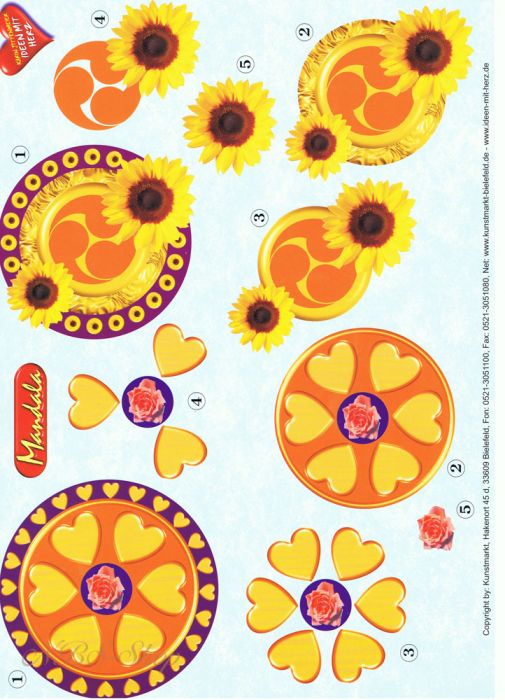 3D Bogen Mandala Herzen und Sonnenblumen