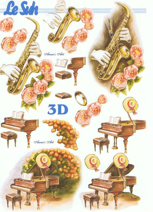 3D Bogen Saxophon und Klavier