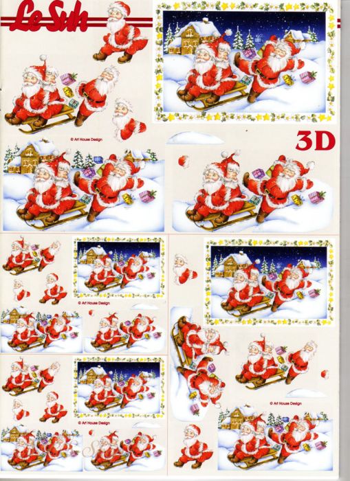 3D Bogen Weihnachtsmann auf Schlitten 3er