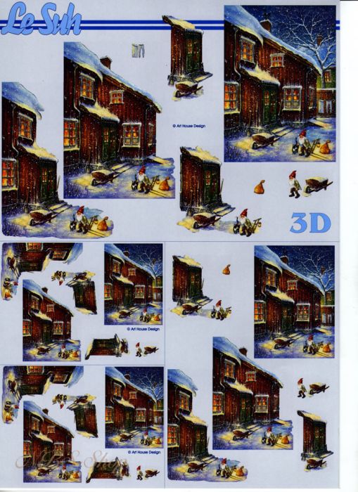 3D Bogen Wichtel mit Schubkarre 3er