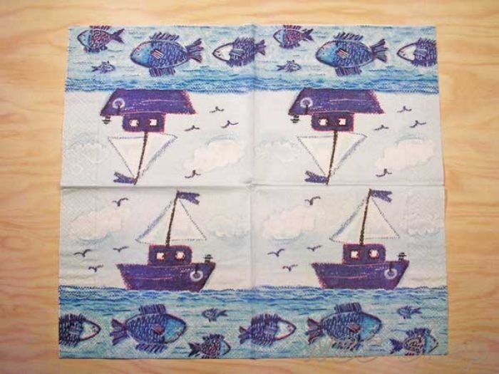 Motivserviette - Boote in blau