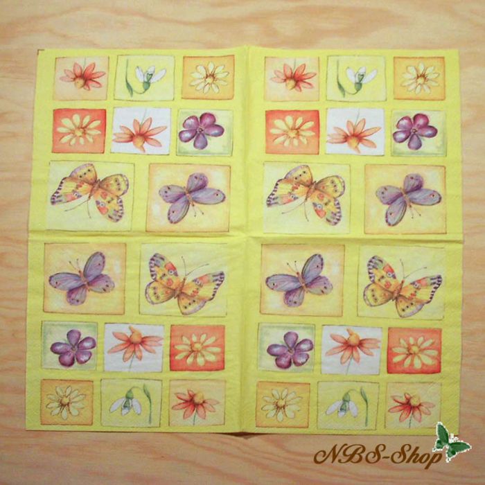 Motivserviette - Blumen und Schmetterlinge