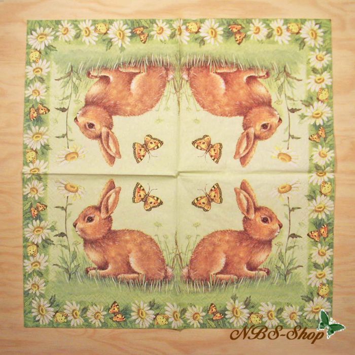 Motivserviette - sitzender Hase