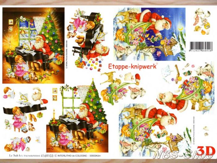 3D Bogen Weihnachtsmann am Klavier