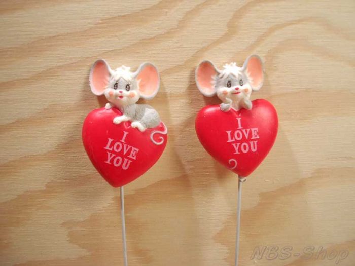 Herz mit Maus am Draht "I Love You"