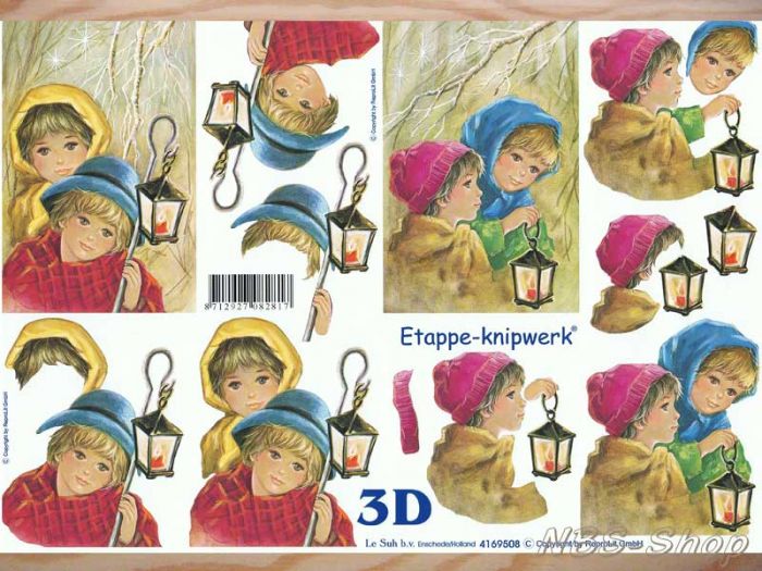 3D Bogen Winterkinder mit Laterne